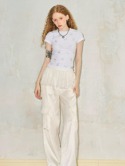 DIDDI MODA Lace Paneled Satin Cargo Pants