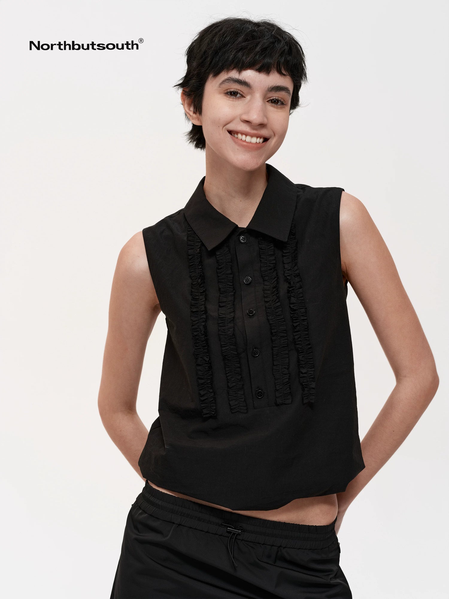 Lace Ruffle Semi Open Neck Lightweight Adjustable Cotton Vest