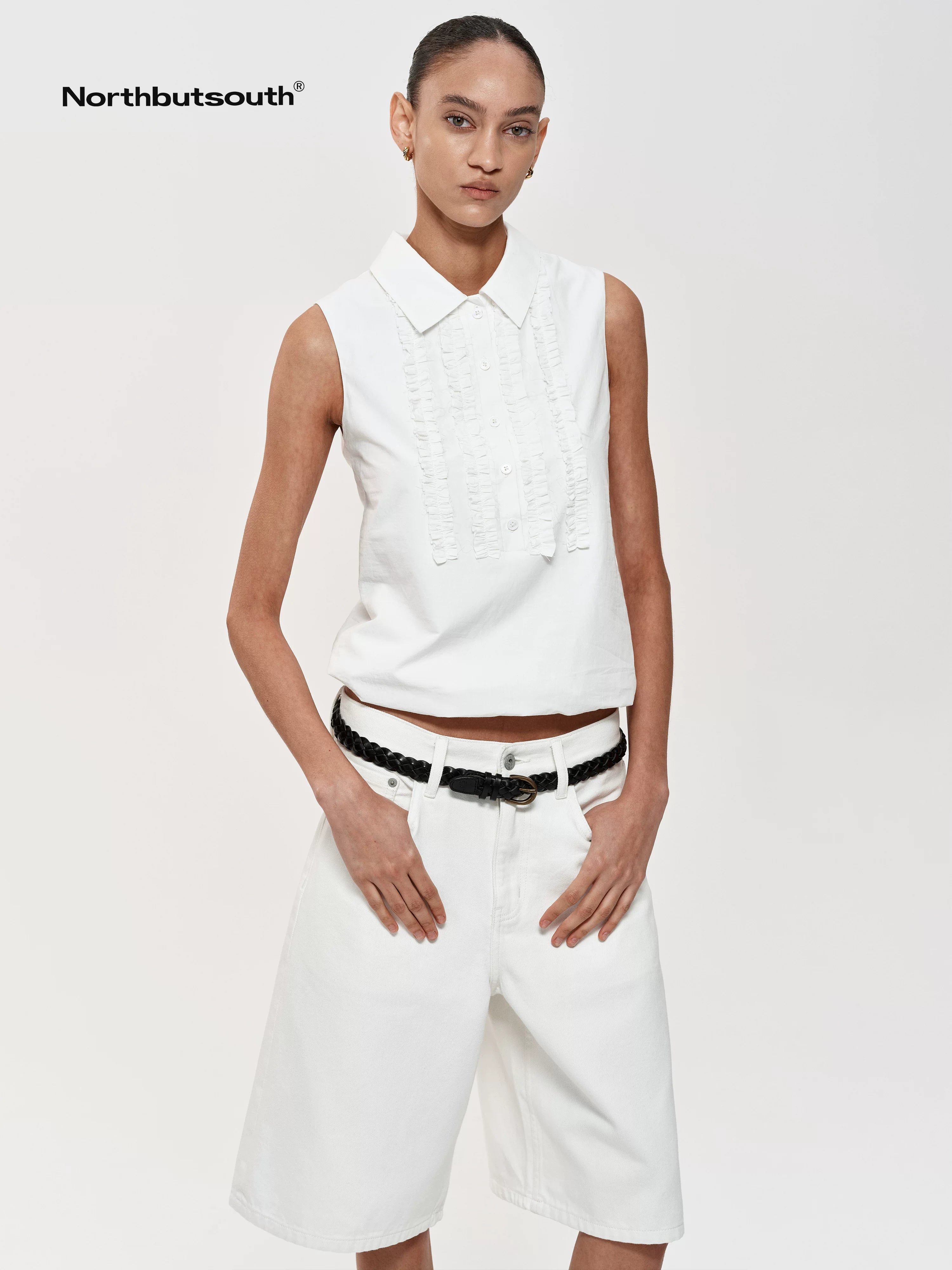 Lace Ruffle Semi Open Neck Lightweight Adjustable Cotton Vest