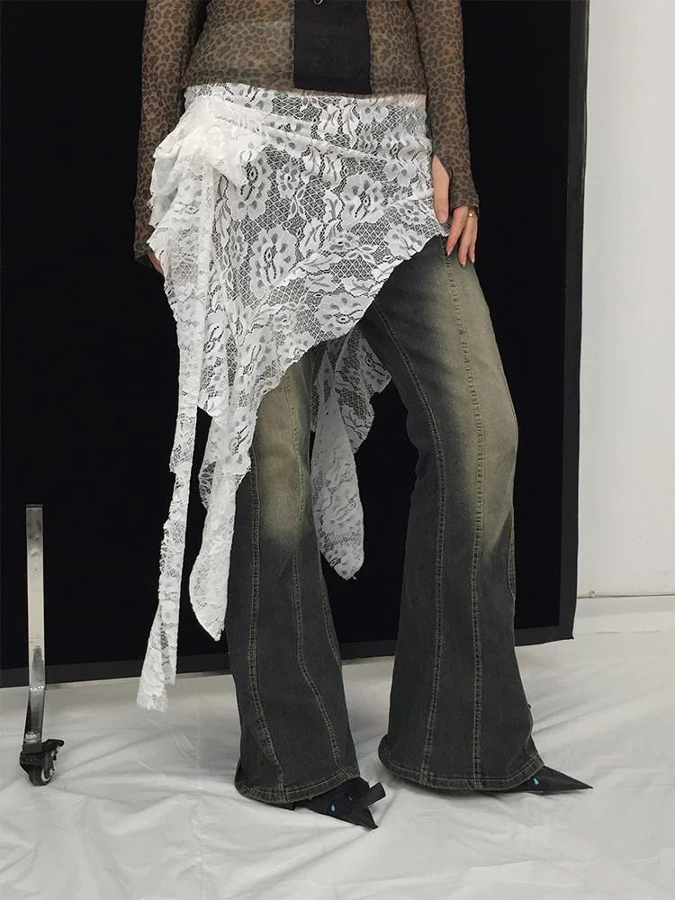 Lace Skirt Cute Ballet Flowy Asymmetrical Skirt