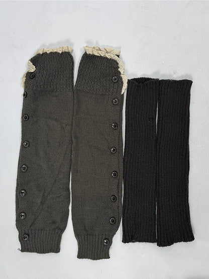 Vintage Lace Button Bubble Socks Leg Warmers Set