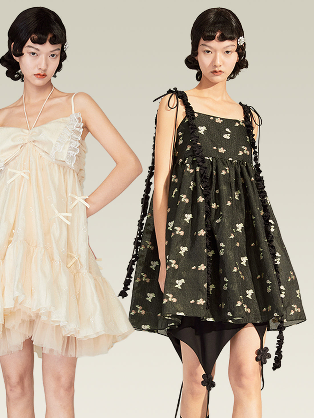 DIDDI MODA Lace Strap Floral Babydoll Dress With Bow Tie Detail