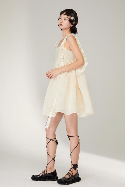 DIDDI MODA Lace Strap Floral Babydoll Dress With Bow Tie Detail