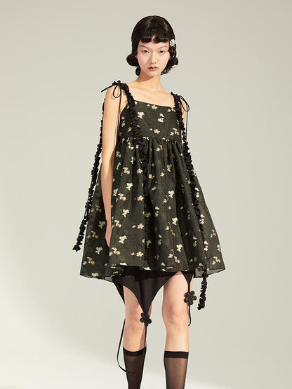 DIDDI MODA Lace Strap Floral Sundress In Black Beige