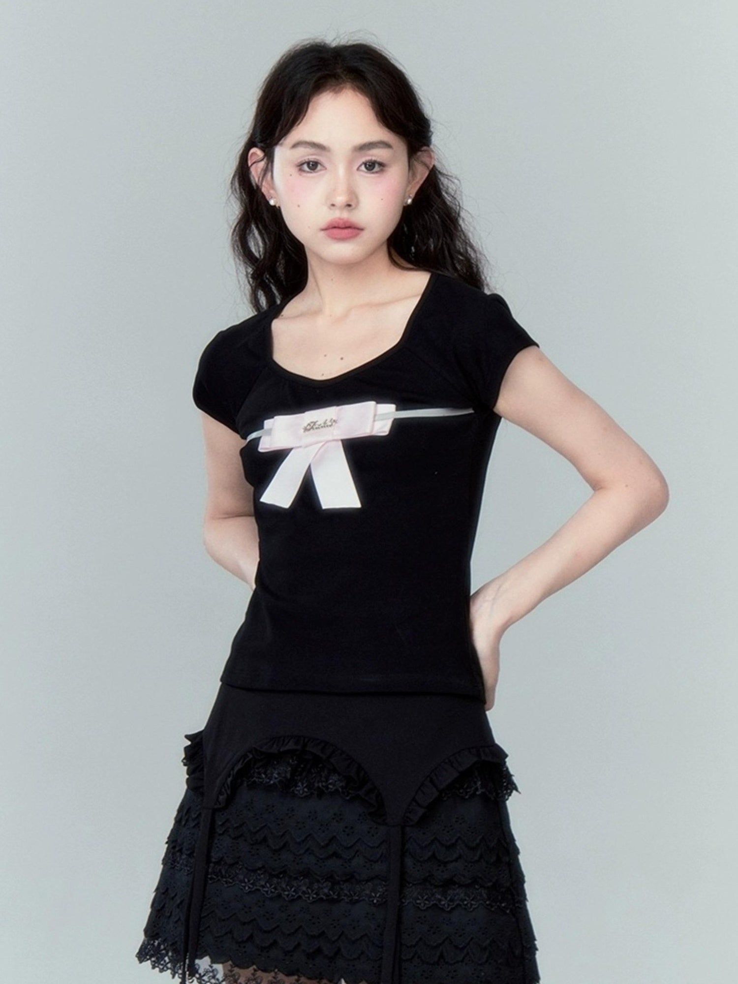 DIDDI MODA Lace Tiered Pure White Mini Skirt