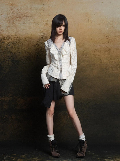 Lace Trim Double Layer Neck Hollow Out Punk Romantic Vintage Blouse