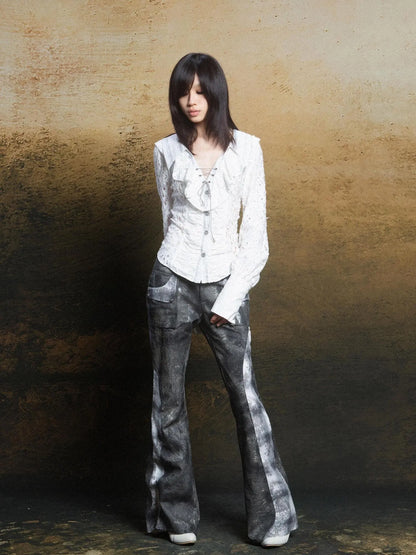 Lace Trim Double Layer Neck Hollow Out Punk Romantic Vintage Blouse