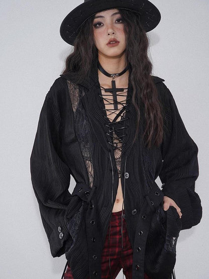 WSW WUSHENWU Lace Trim Lazy Multi Wear Blouse