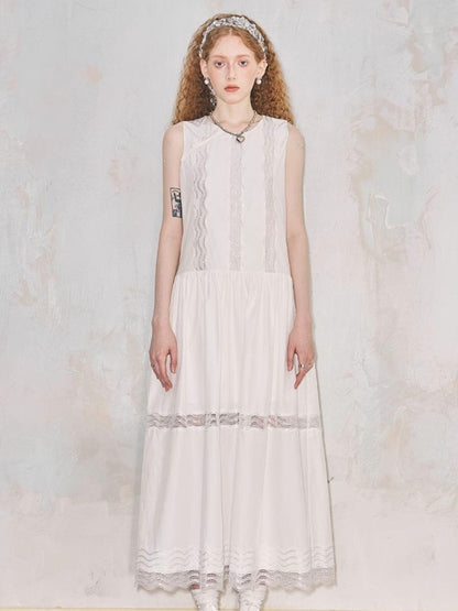 DIDDI MODA Lace Trimmed Asymmetrical Mandarin Collar Maxi Dress