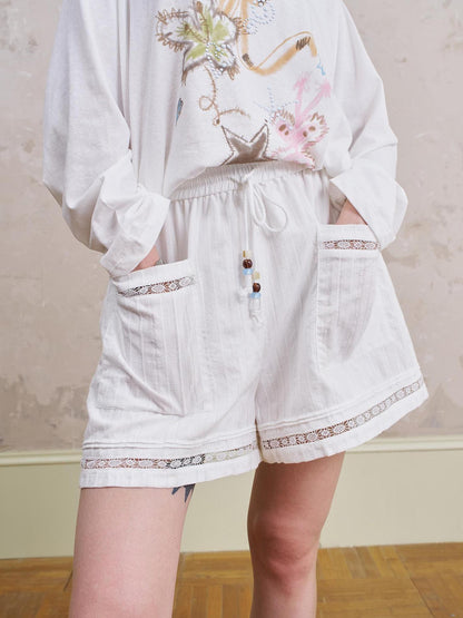 DIDDI MODA Lace Trimmed Cotton Shorts With Adjustable Drawstring