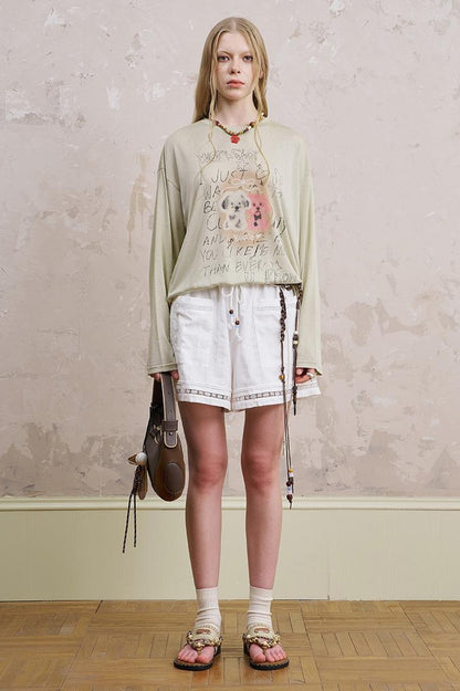 DIDDI MODA Lace Trimmed Cotton Shorts With Adjustable Drawstring