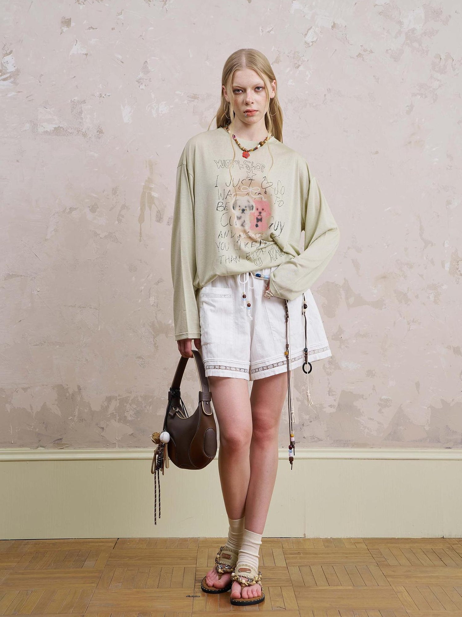 DIDDI MODA Lace Trimmed Cotton Shorts With Adjustable Drawstring