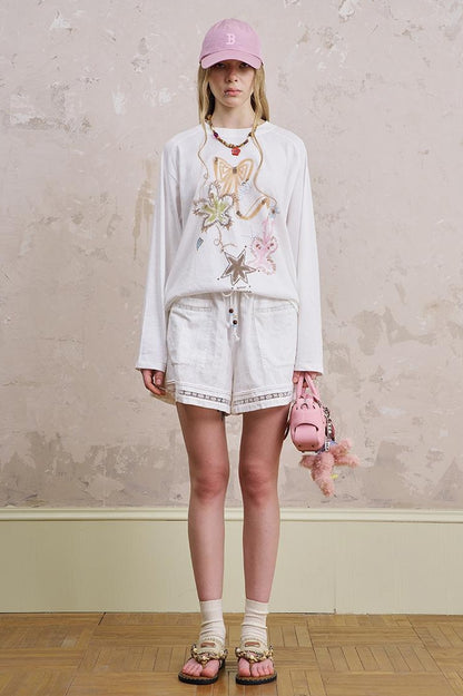 DIDDI MODA Lace Trimmed Cotton Shorts With Adjustable Drawstring