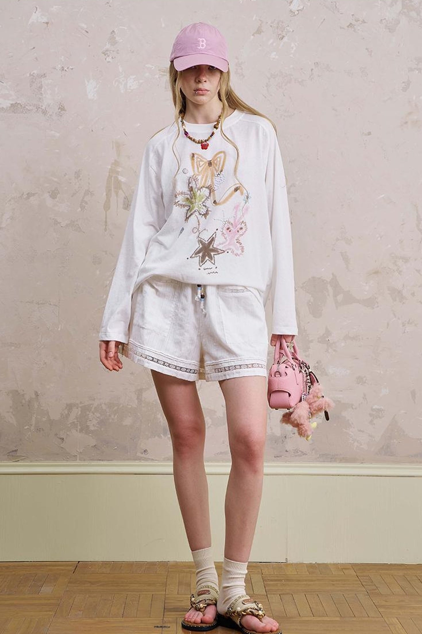 DIDDI MODA Lace Trimmed Cotton Shorts With Adjustable Drawstring