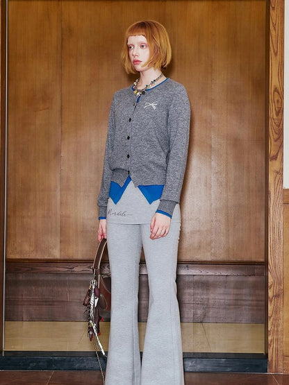 Lace Trimmed Embroidered Knit Flared Pants With Layered Design