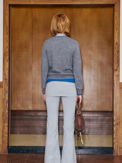 DIDDI MODA Lace Trimmed Embroidered Knit Flared Pants With Layered Design