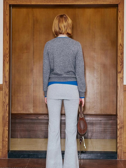 Lace Trimmed Embroidered Knit Flared Pants With Layered Design