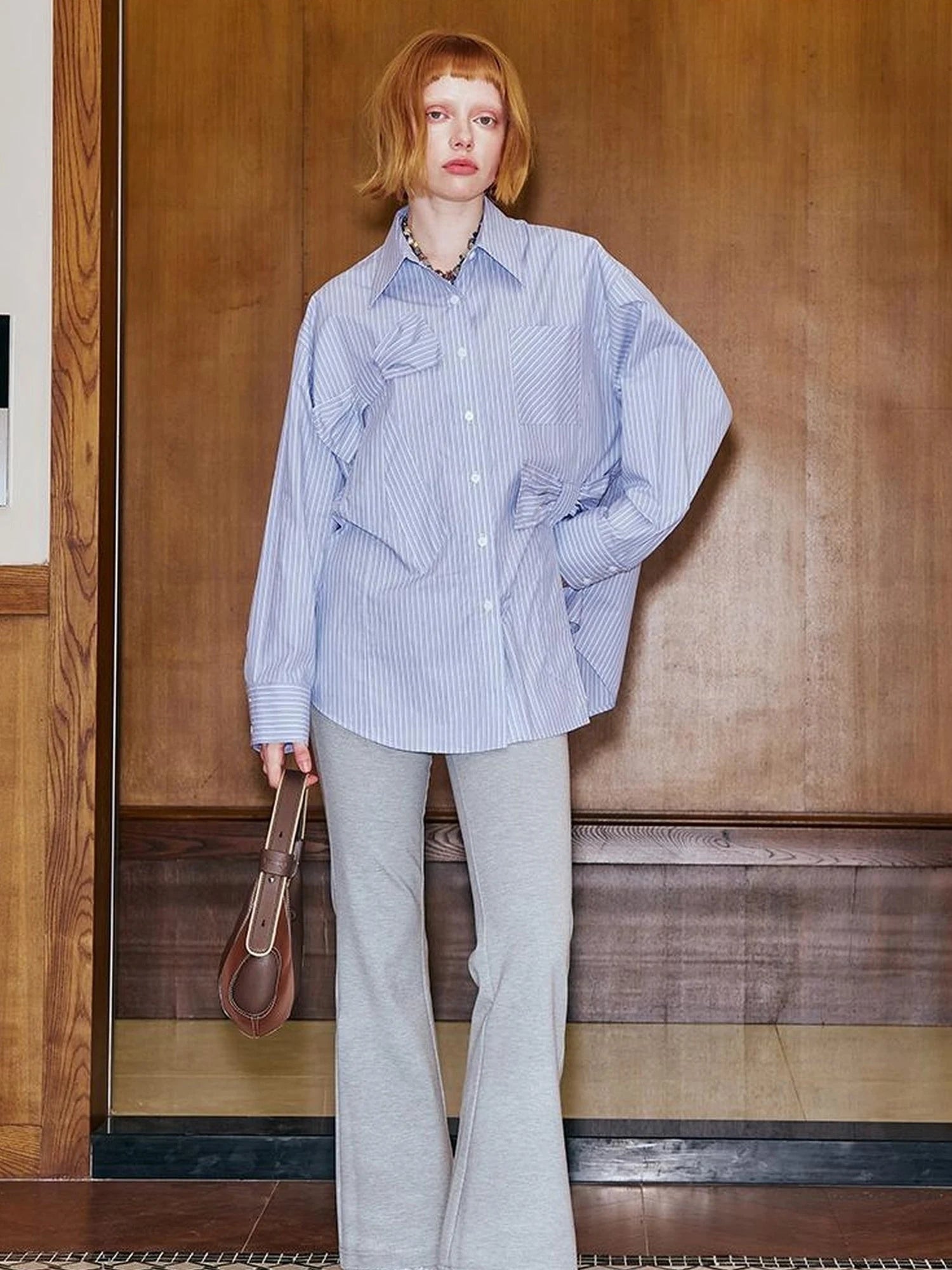 Lace Trimmed Embroidered Knit Flared Pants With Layered Design