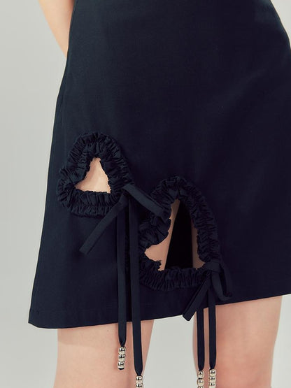 DIDDI MODA Lace Trimmed Hollow Heart A Line Mini Skirt