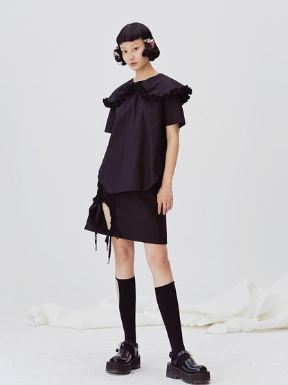 DIDDI MODA Lace Trimmed Hollow Heart A Line Mini Skirt