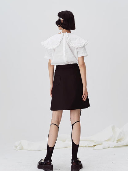 DIDDI MODA Lace Trimmed Hollow Heart A Line Mini Skirt