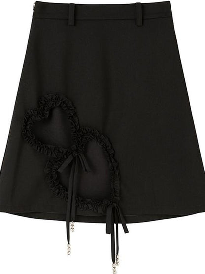 DIDDI MODA Lace Trimmed Hollow Heart A Line Mini Skirt