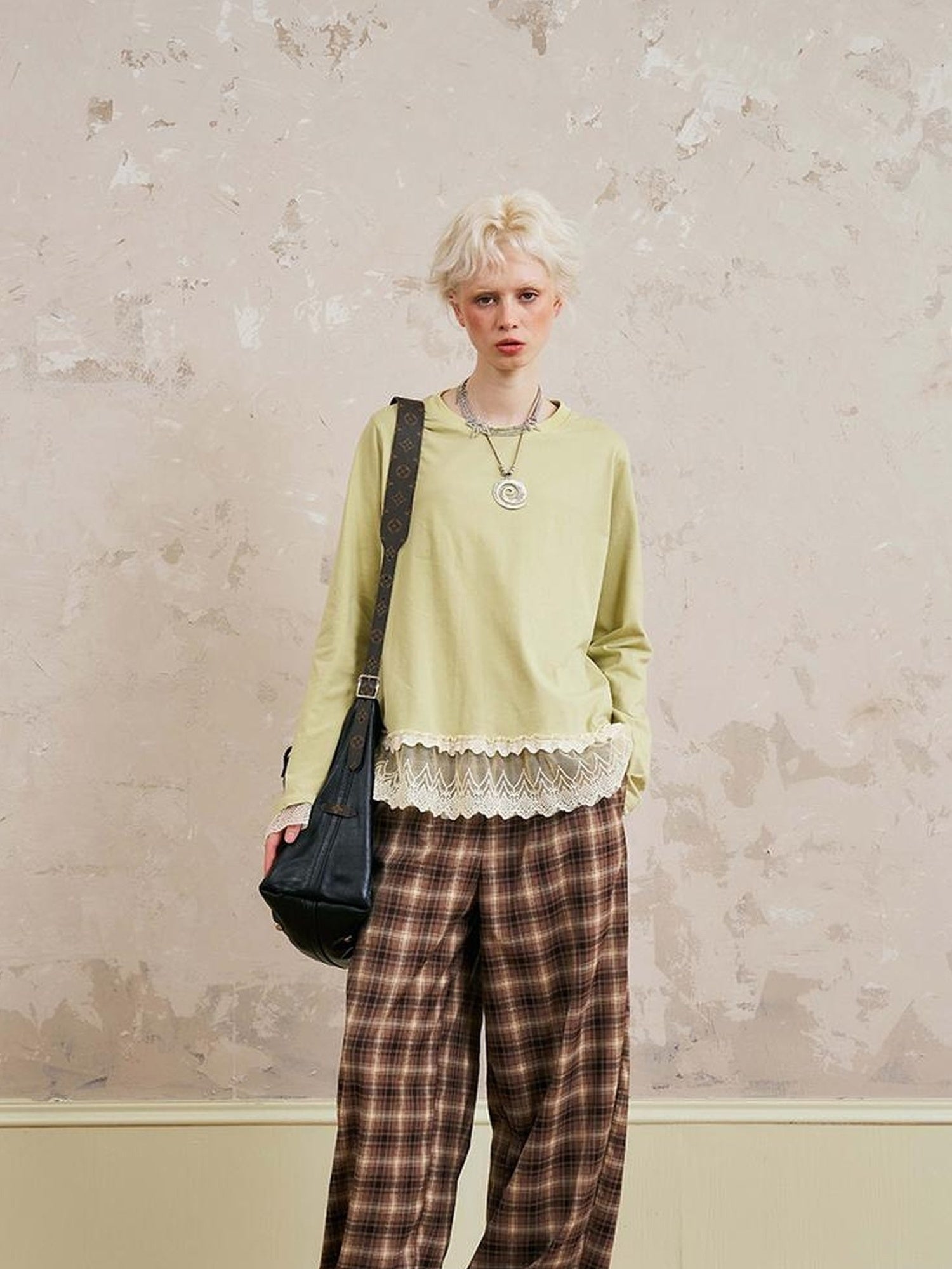 DIDDI MODA Lace Trimmed Layered Oversized Cotton Tee