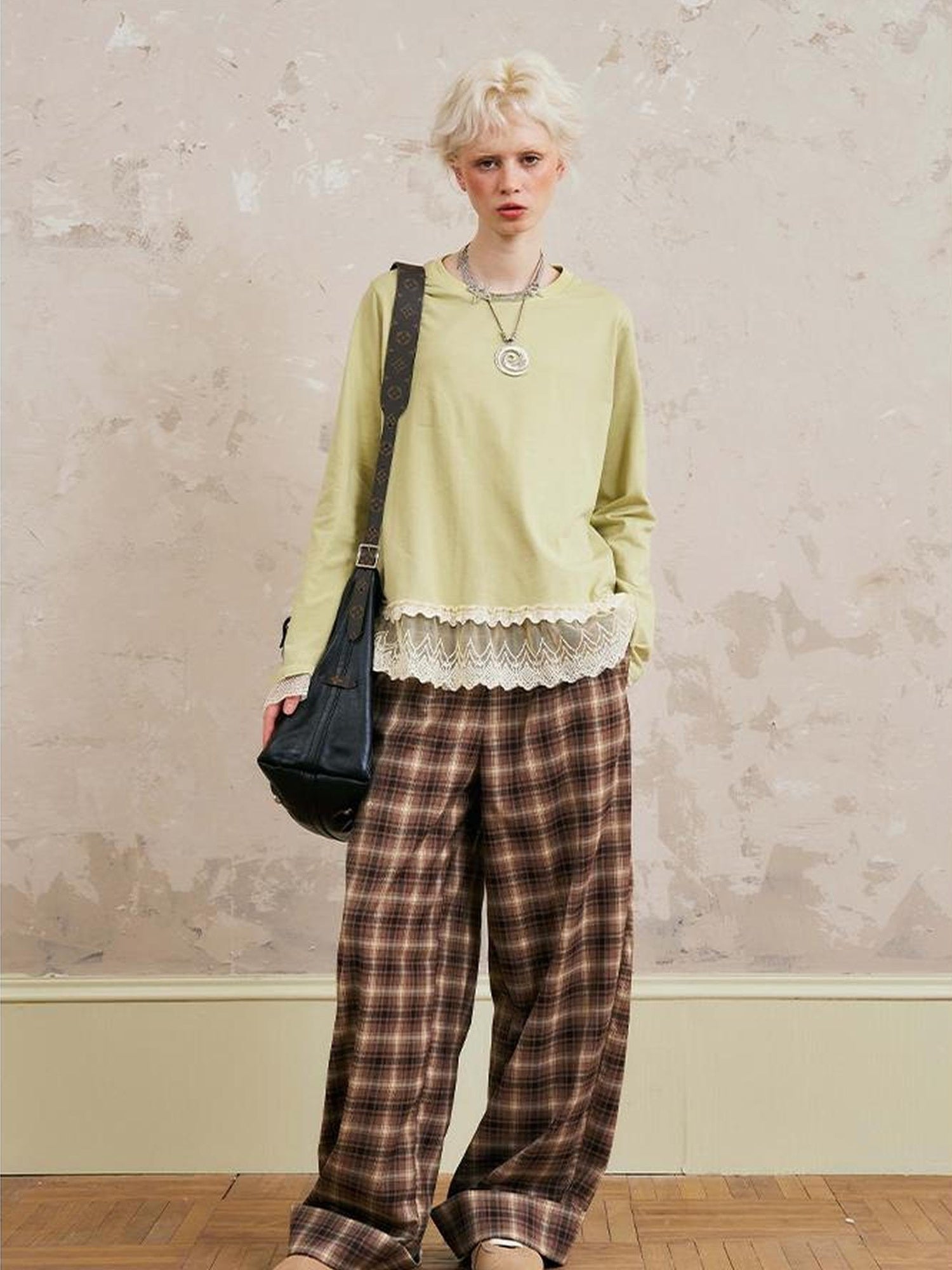 DIDDI MODA Lace Trimmed Layered Oversized Cotton Tee