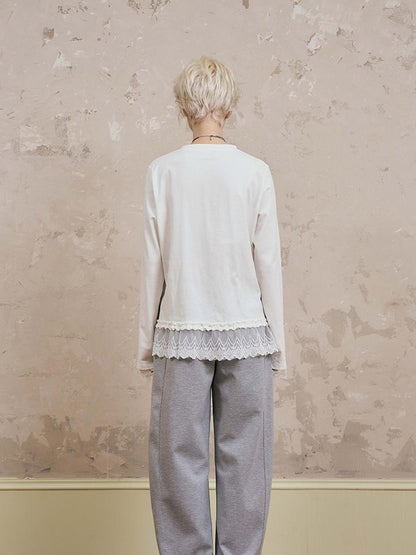 DIDDI MODA Lace Trimmed Layered Oversized Cotton Tee