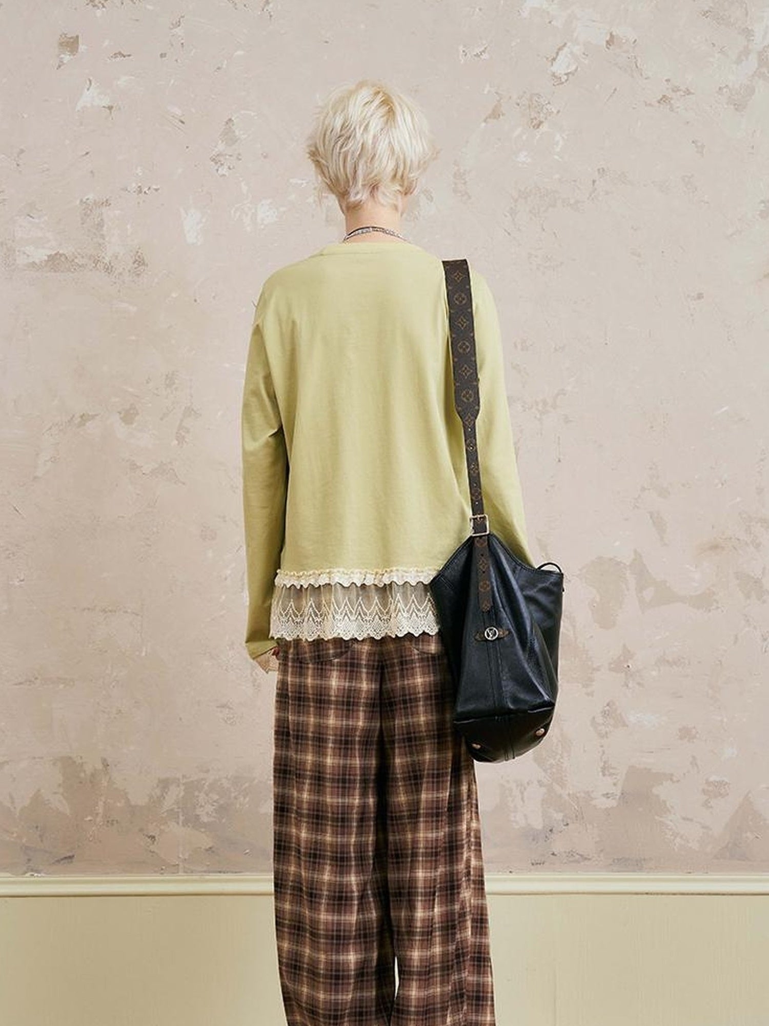 DIDDI MODA Lace Trimmed Layered Oversized Cotton Tee