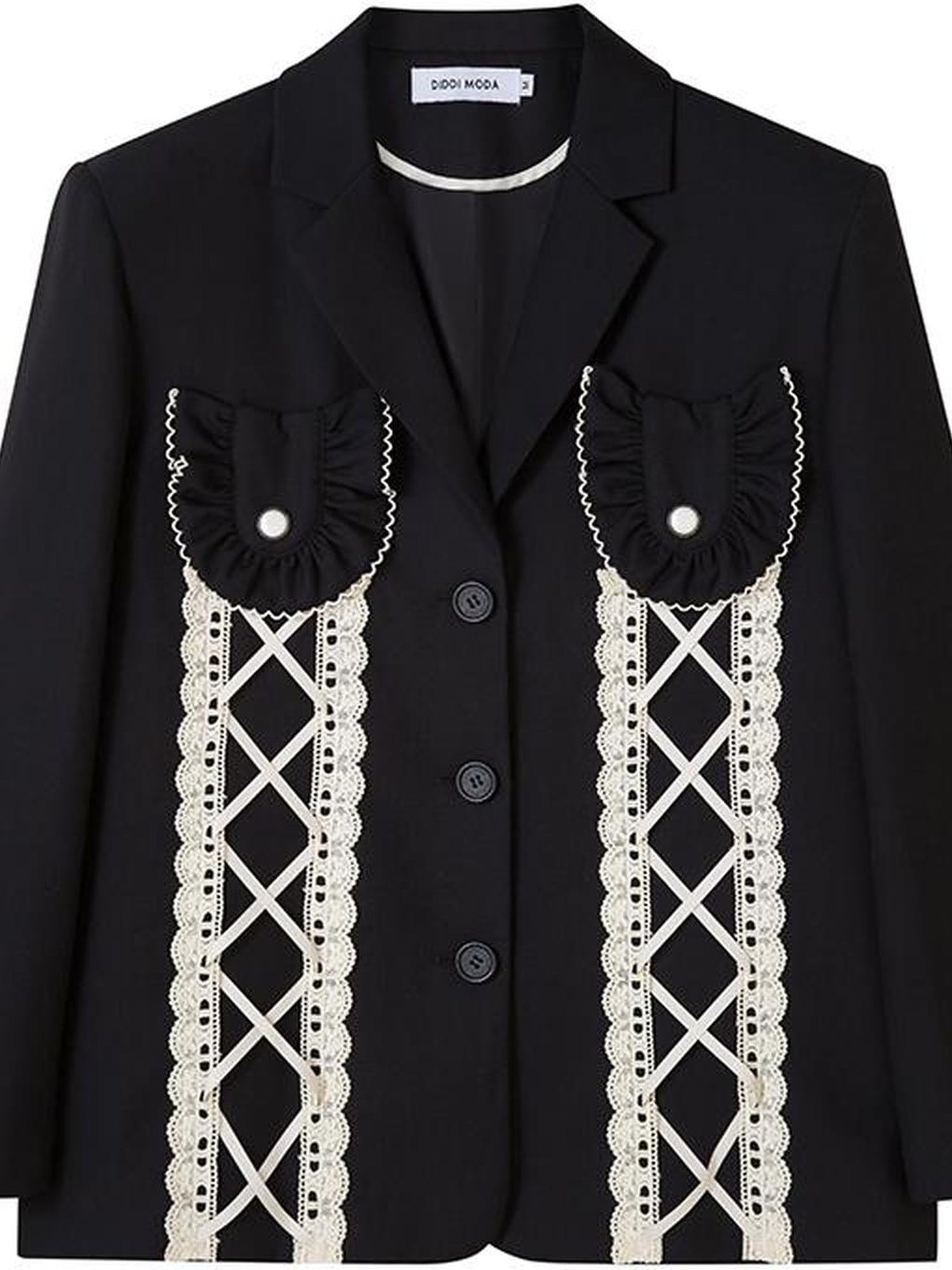 DIDDI MODA Lace Trimmed Peplum Blazer With Pearl Buttons