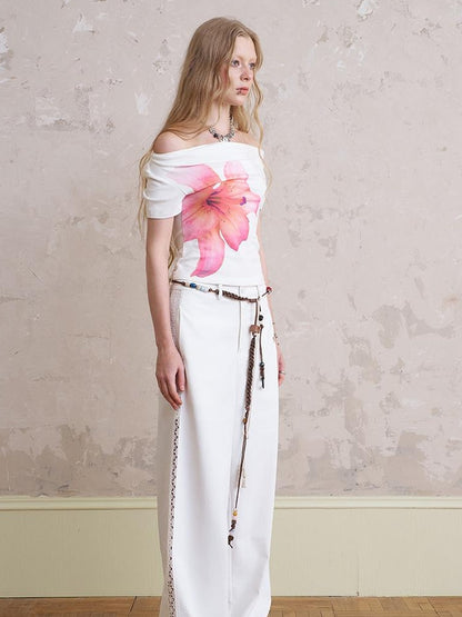 DIDDI MODA Lace Trimmed Relaxed Wide Leg Pants
