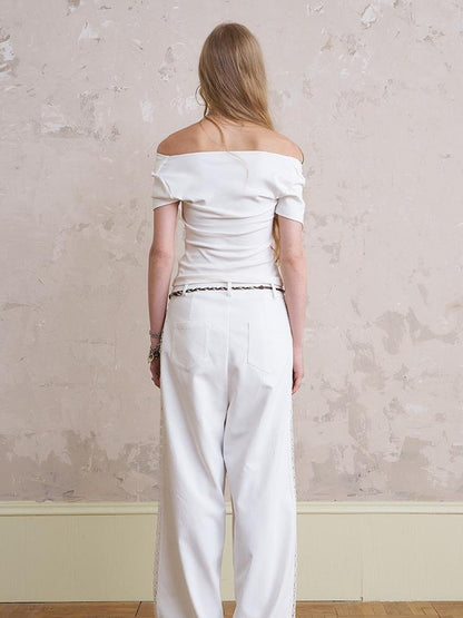 DIDDI MODA Lace Trimmed Relaxed Wide Leg Pants