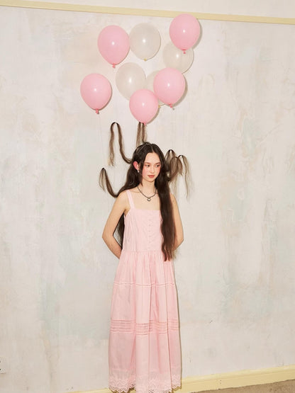 DIDDI MODA Lace Trimmed Square Neck A Line Sundress