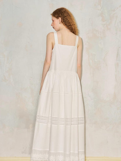 DIDDI MODA Lace Trimmed Square Neck A Line Sundress