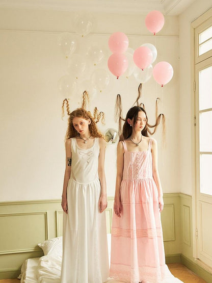 DIDDI MODA Lace Trimmed Square Neck A Line Sundress