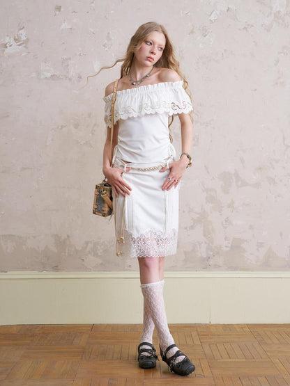 Lace Trimmed Tuck Pleat Mini Skirt