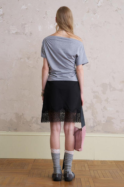 Lace Trimmed Tuck Pleat Mini Skirt