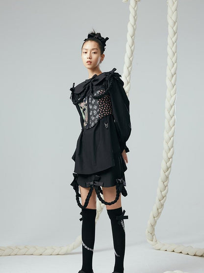 DIDDI MODA Lace Up Floral Jacquard Corset Top