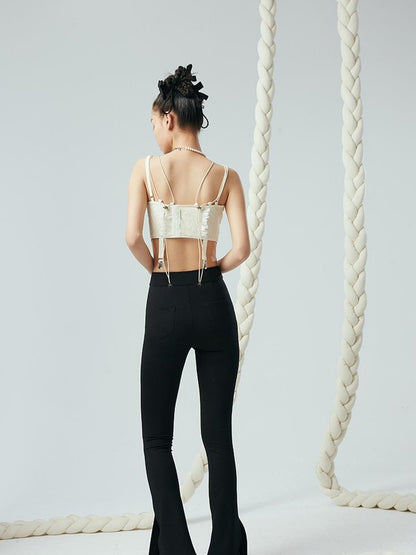 DIDDI MODA Lace Up Floral Jacquard Corset Top