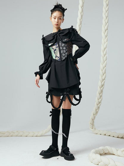 DIDDI MODA Lace Up Floral Jacquard Corset Top