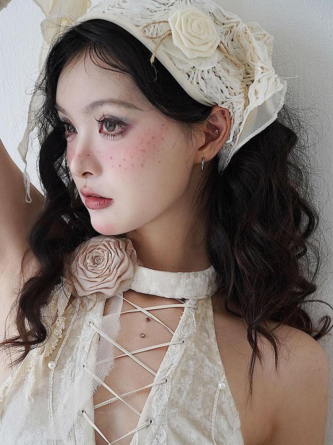 WSW WUSHENWU Lace Velvet Rose Backless Bustier Top