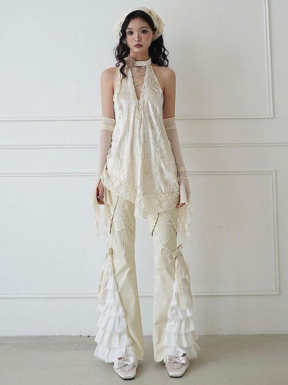 WSW WUSHENWU Lace Velvet Rose Backless Bustier Top