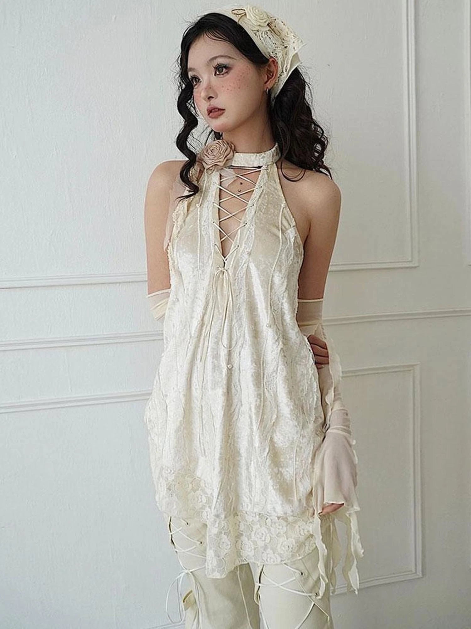 Lace Velvet Rose Backless Bustier Top