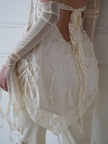 WSW WUSHENWU Lace Velvet Rose Backless Bustier Top