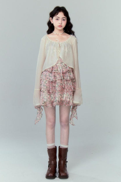 DIDDI MODA Lacy Shell Embroidered Blue Sunshield Cardigan