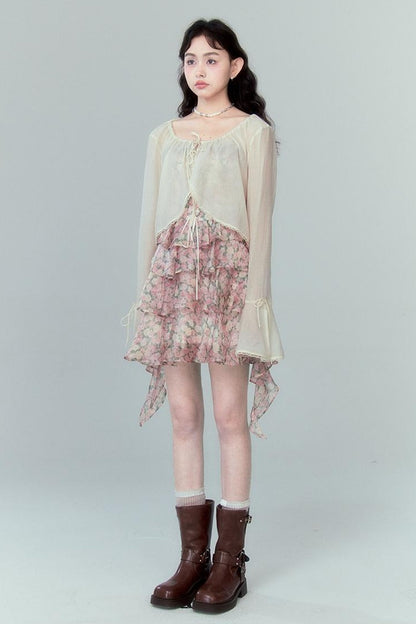 DIDDI MODA Lacy Shell Embroidered Blue Sunshield Cardigan