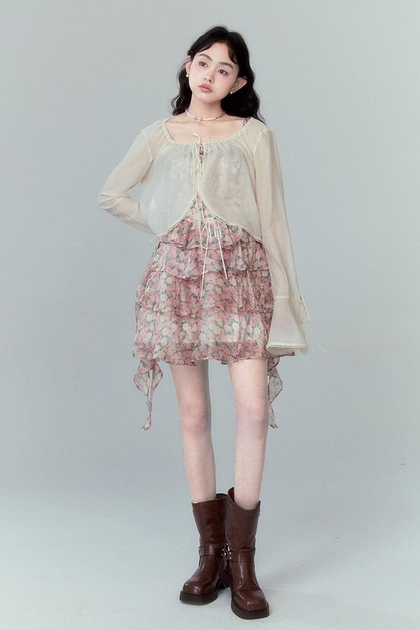 DIDDI MODA Lacy Shell Embroidered Blue Sunshield Cardigan