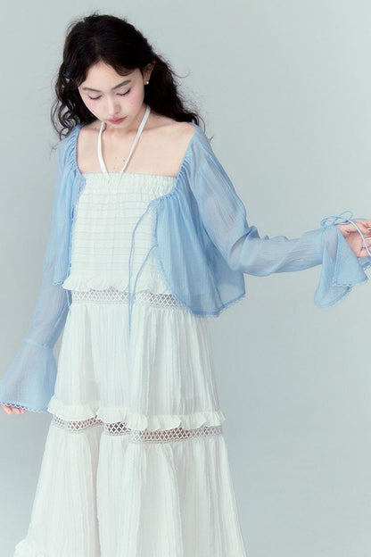 DIDDI MODA Lacy Shell Embroidered Blue Sunshield Cardigan