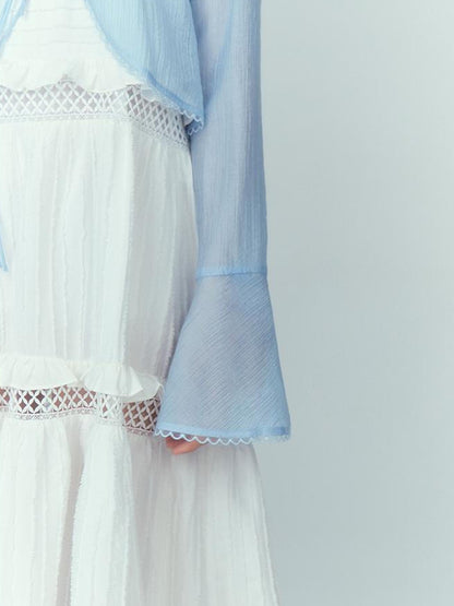 DIDDI MODA Lacy Shell Embroidered Blue Sunshield Cardigan